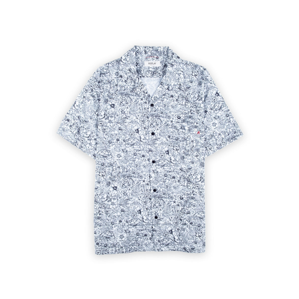 Camisa Homem Replay Branca com Padrão Floral