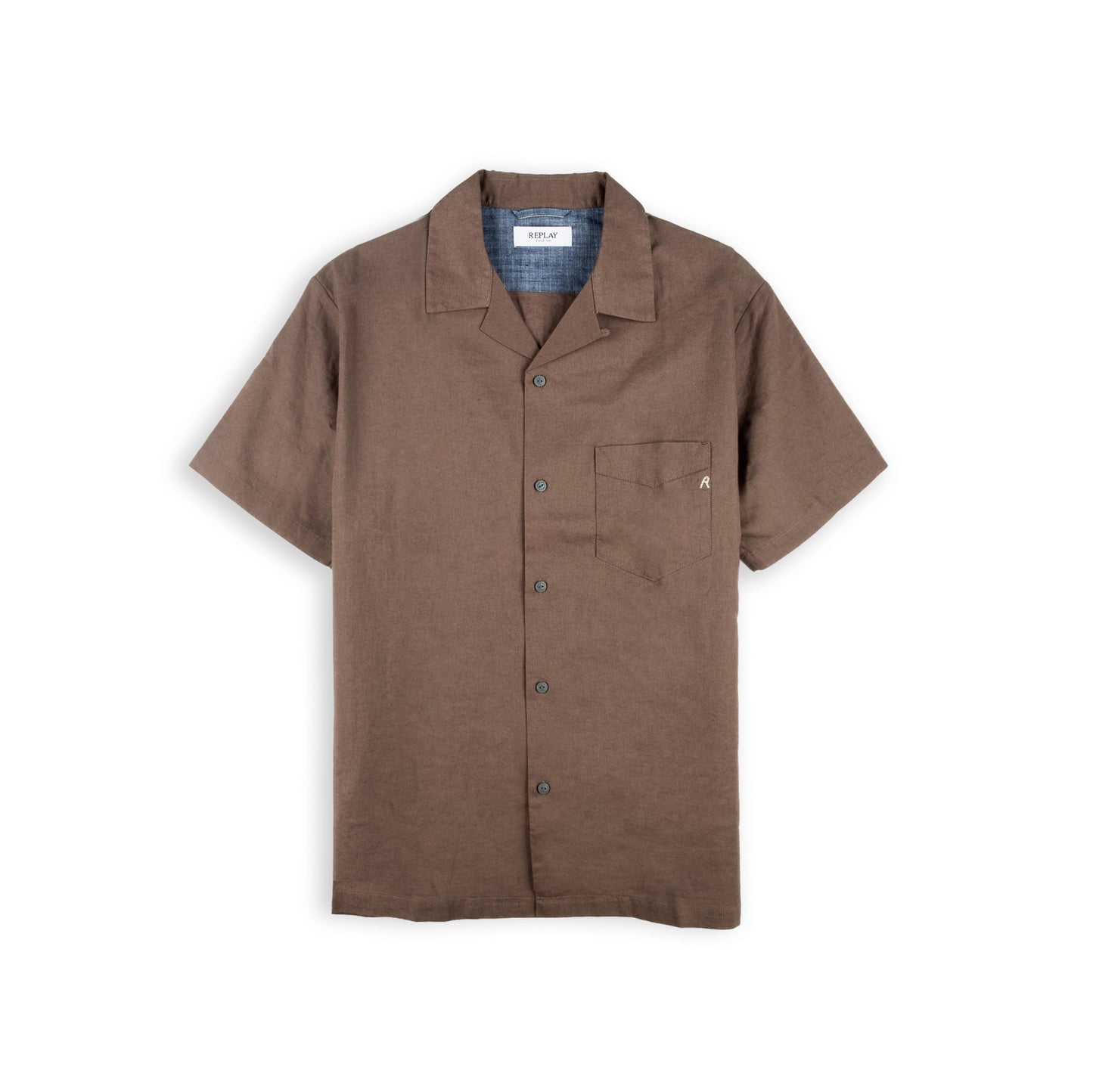Camisa Homem Replay Castanha de Manga Curta com Bolso