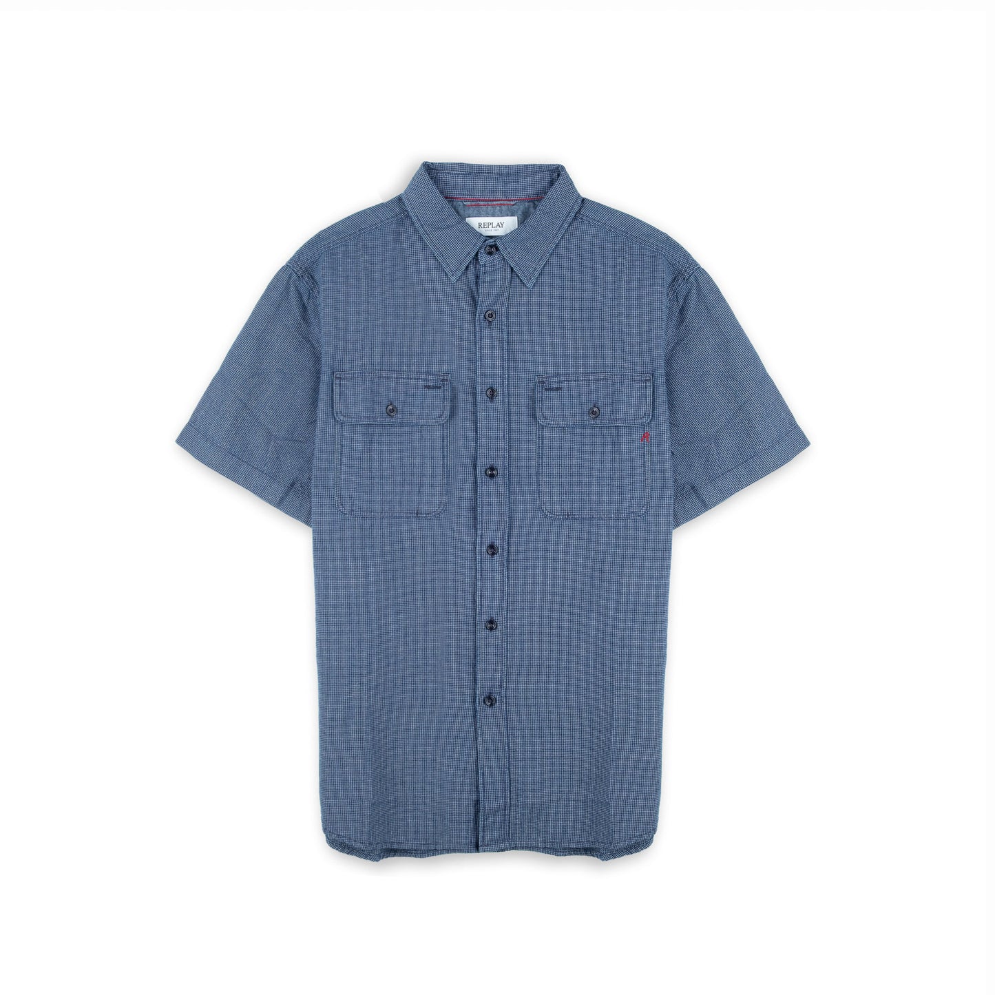 Camisa Homem Replay Azul Claro com Micro Padrão e Bolsos Frontais