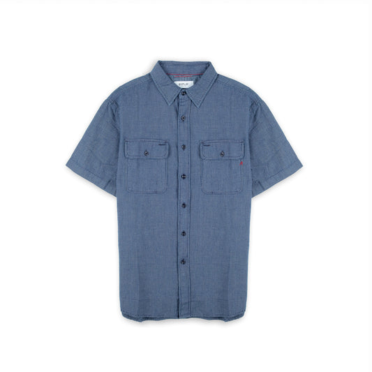 Camisa Homem Replay Azul Claro com Micro Padrão e Bolsos Frontais