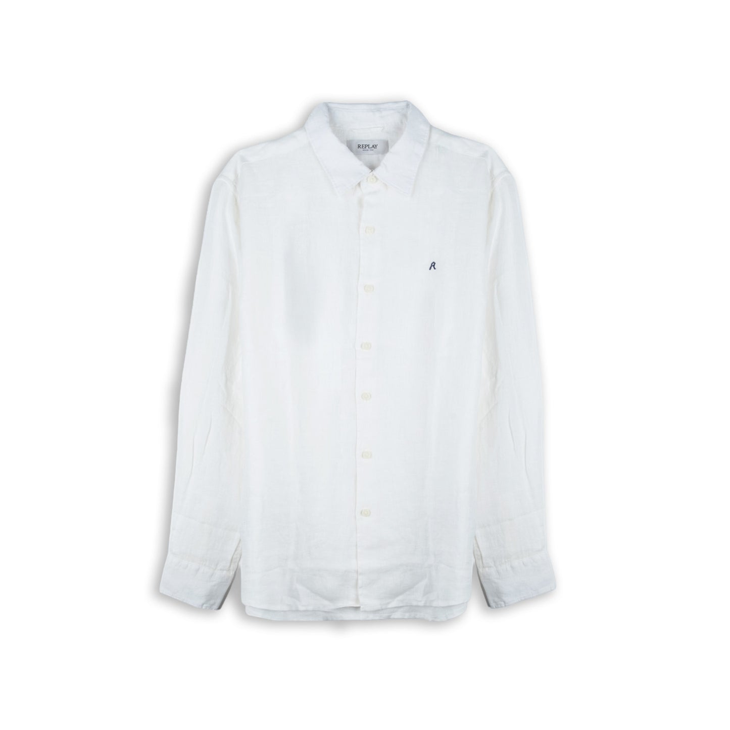 Camisa Homem Replay Branca com Botões Frontais e Manga Comprida