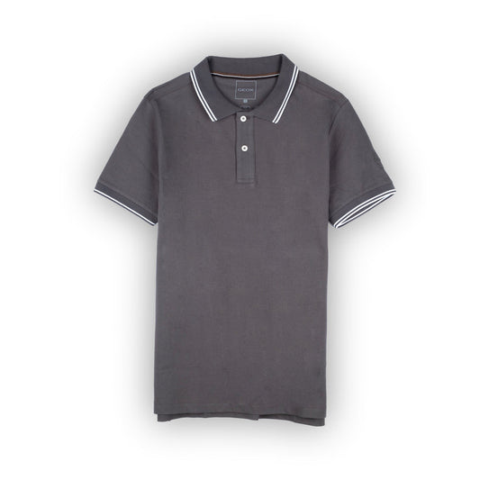 Masculino Polo Geox Cinza com Detalhe de Risca Contrastante
