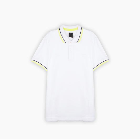 Polo Homem Geox Branco com Riscas Verde-Lima