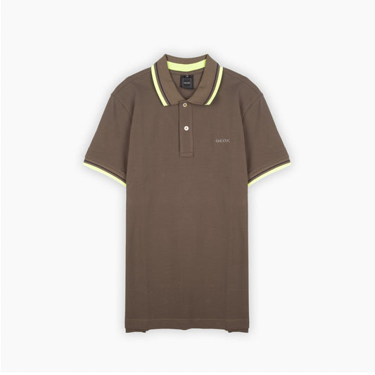 Polo Homem Geox Castanho com Riscas Verde-Lima