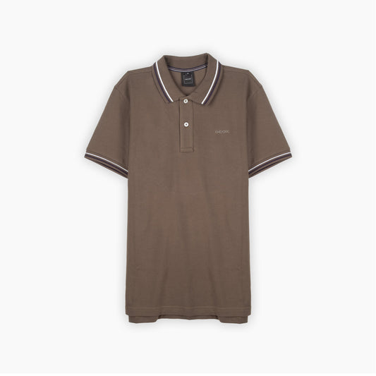 Polo Homem Geox Castanho com Riscas Contrastantes