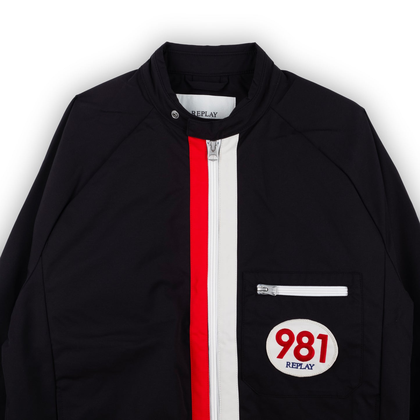 Casaco Homem Replay Preto com Fecho Frontal Contrastante e Patch Logo