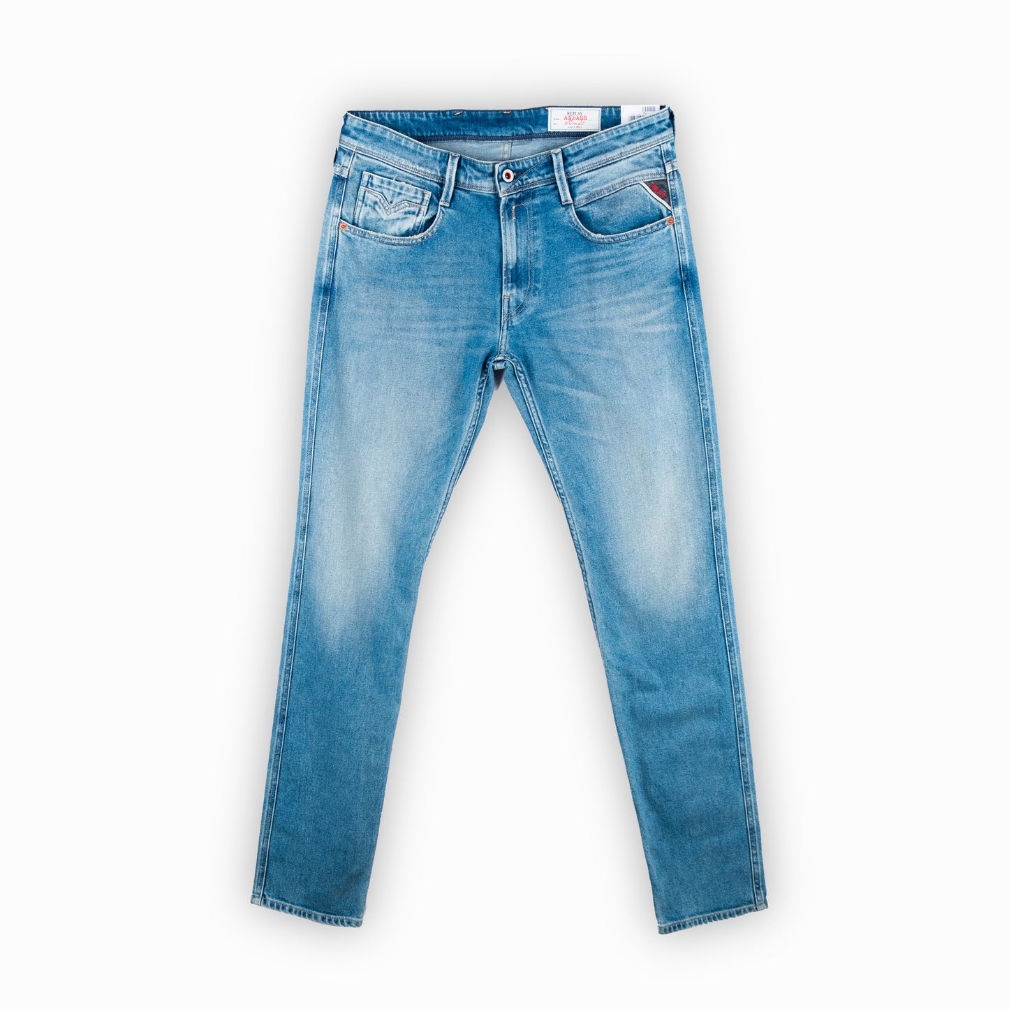 Calças de Ganga Homem Replay Azul Claro Skinny Fit com Efeito Desgastado