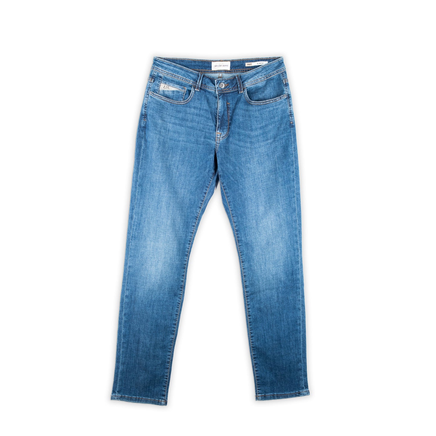 Calças de Ganga Homem Yes Zee Azul Claro Slim Fit com Efeito Desgastado