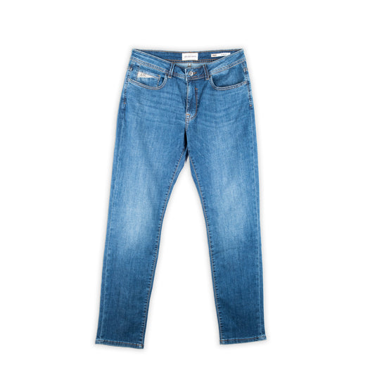 Calças de Ganga Homem Yes Zee Azul Claro Slim Fit com Efeito Desgastado