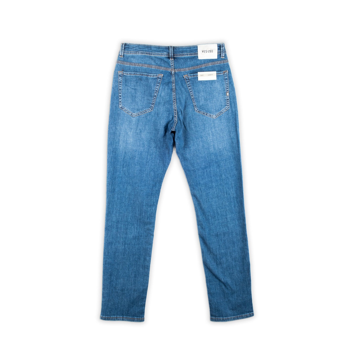 Calças de Ganga Homem Yes Zee Azul Claro Slim Fit com Efeito Desgastado