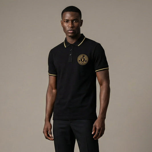 Polo Homem Versace Jeans Couture Preto com Detalhes Amarelos