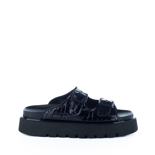 Sandálias Femininas Replay Pretas com Fivelas e Plataforma