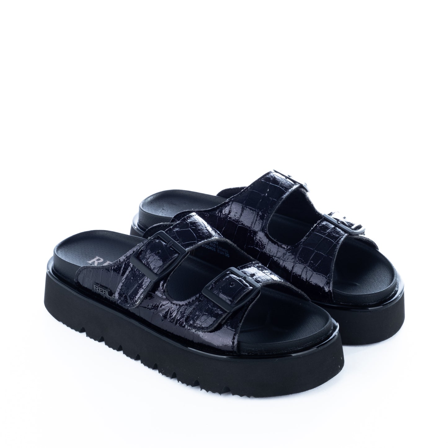 Sandálias Femininas Replay Pretas com Fivelas e Plataforma