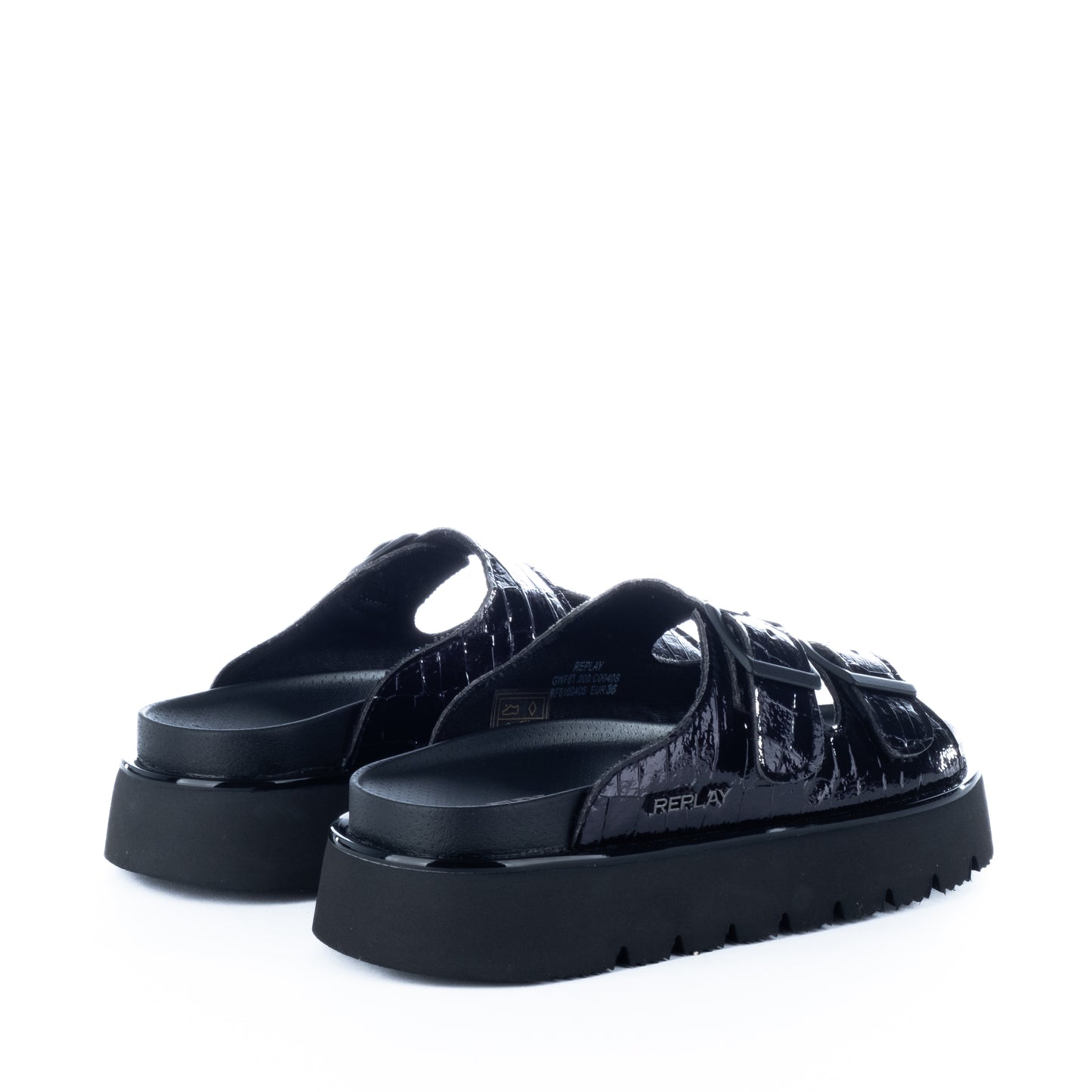 Sandálias Femininas Replay Pretas com Fivelas e Plataforma
