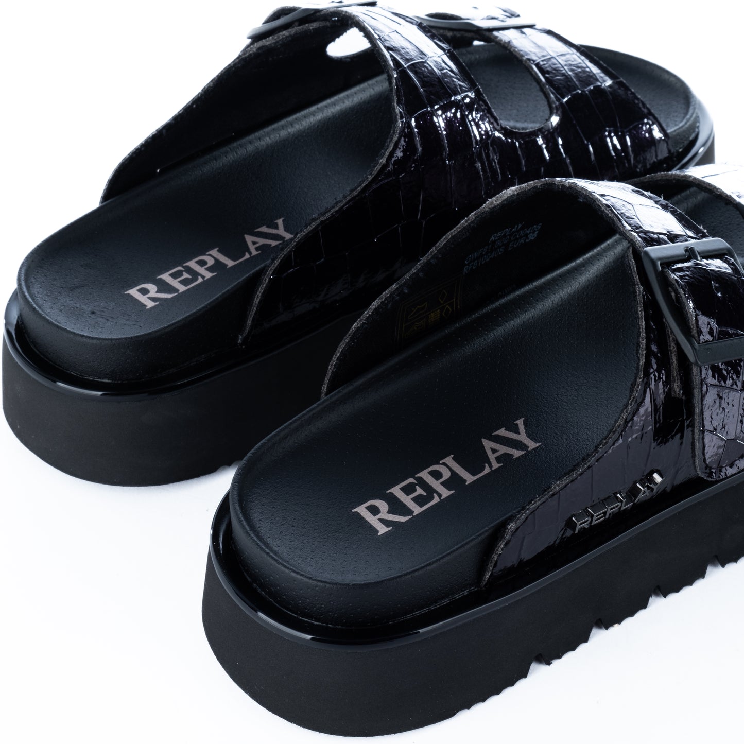 Sandálias Femininas Replay Pretas com Fivelas e Plataforma