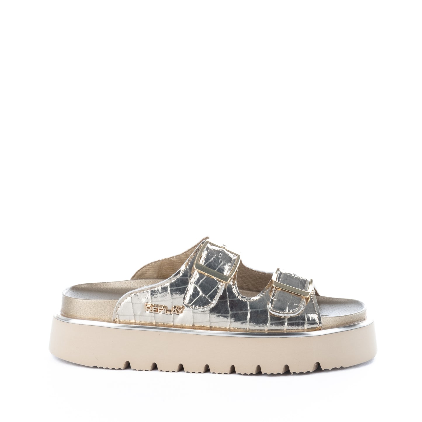 Sandálias Femininas Replay Prateadas com Fivelas