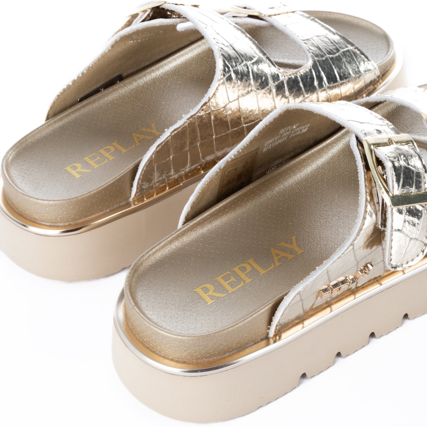 Sandálias Femininas Replay Prateadas com Fivelas
