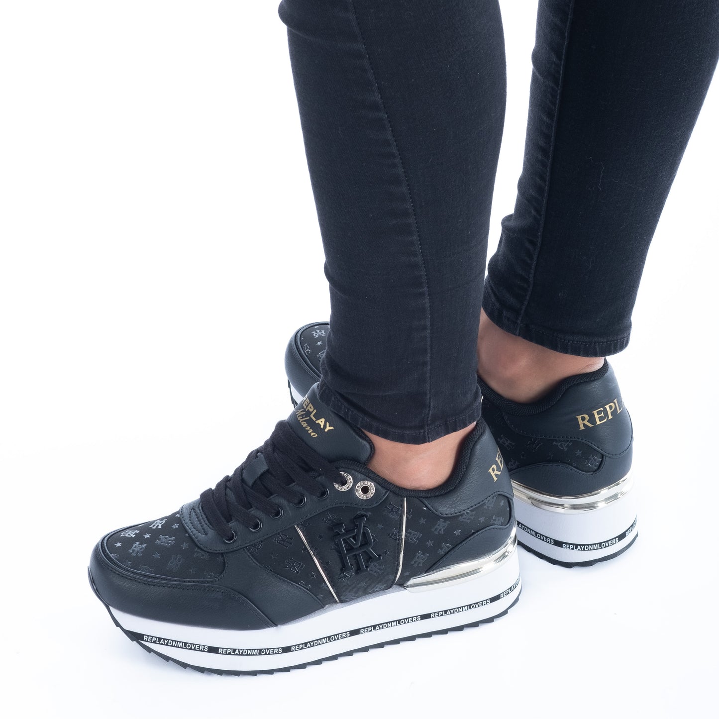 Ténis Mulher Replay Preto com Detalhes em Prata