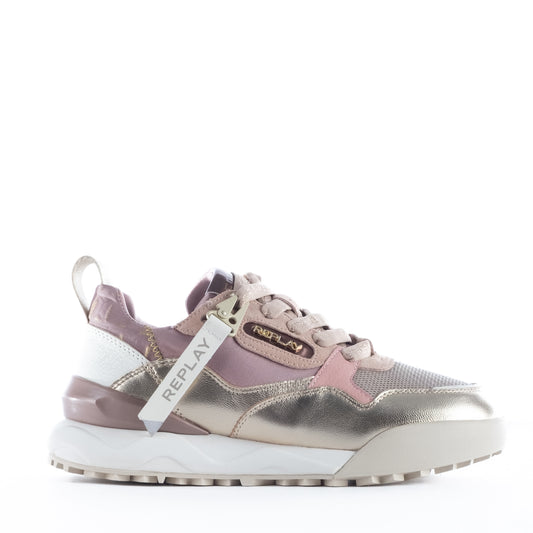 Ténis Mulher Replay Rosa e Dourado com Detalhes Modernos