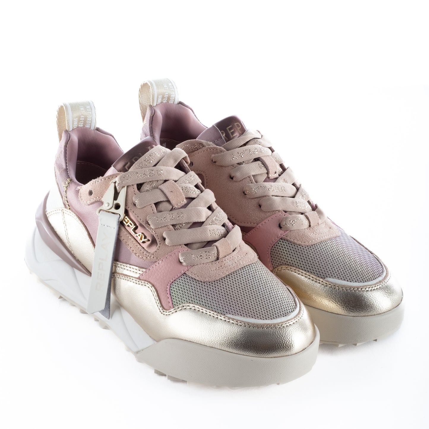 Ténis Mulher Replay Rosa e Dourado com Detalhes Modernos