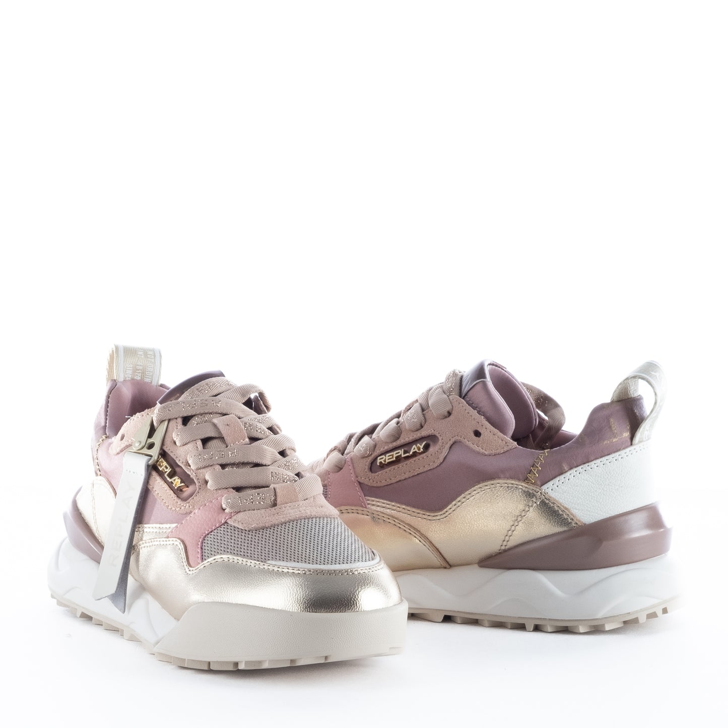 Ténis Mulher Replay Rosa e Dourado com Detalhes Modernos