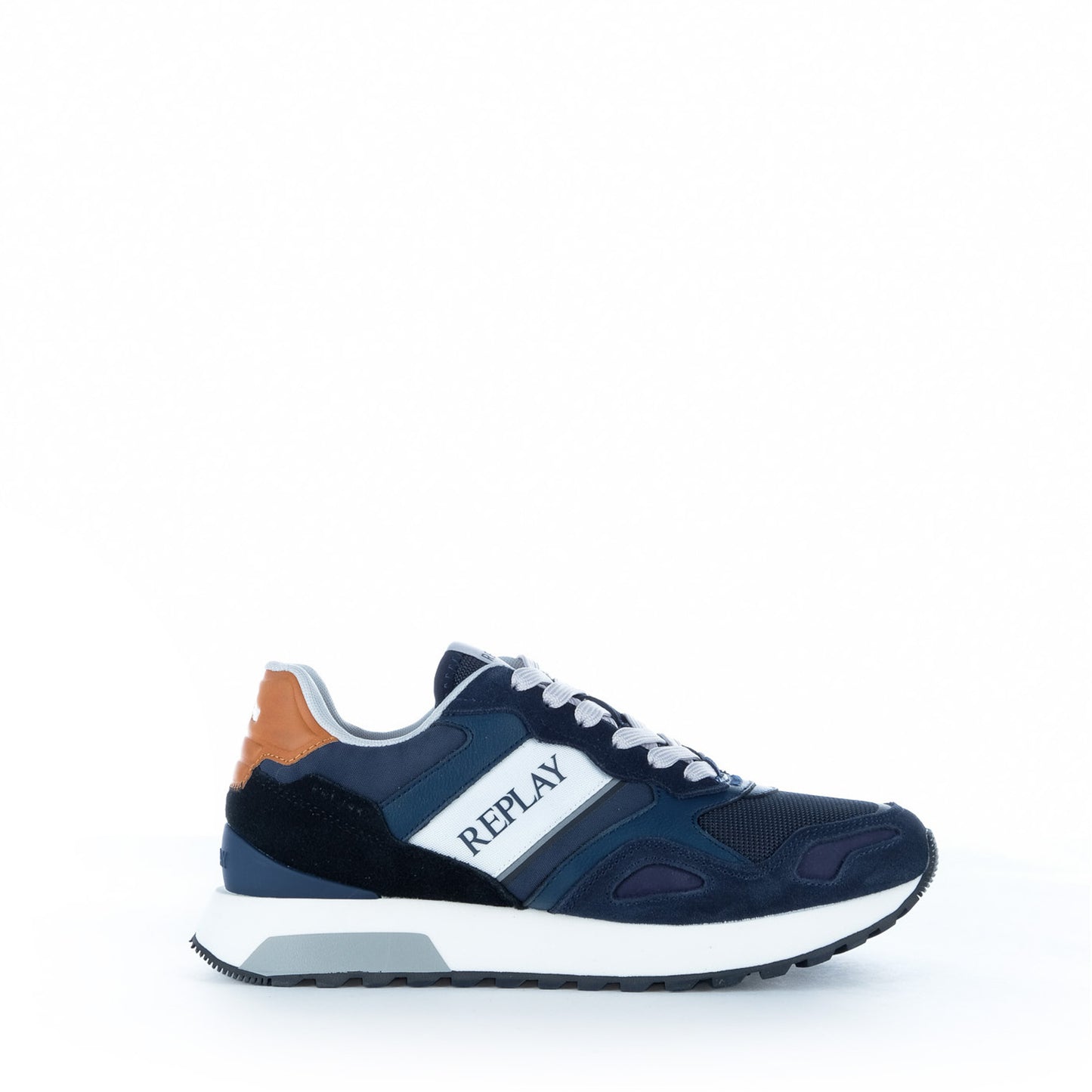 Ténis Homem Replay Azul Marinho com Logótipo Lateral e Detalhe Castanho