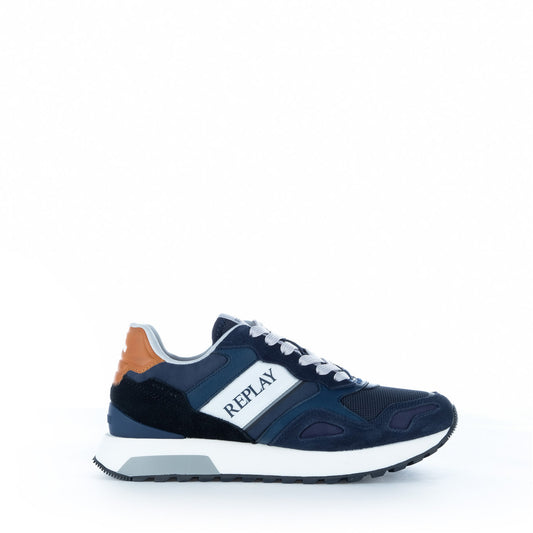 Ténis Homem Replay Azul Marinho com Logótipo Lateral e Detalhe Castanho