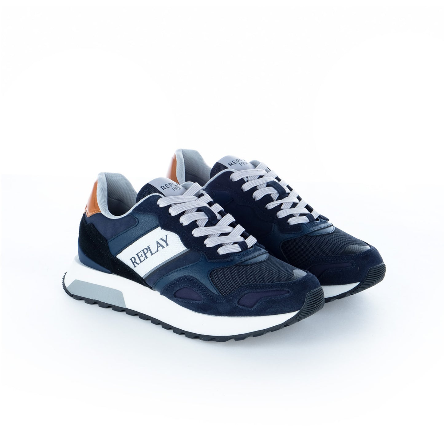 Ténis Homem Replay Azul Marinho com Logótipo Lateral e Detalhe Castanho