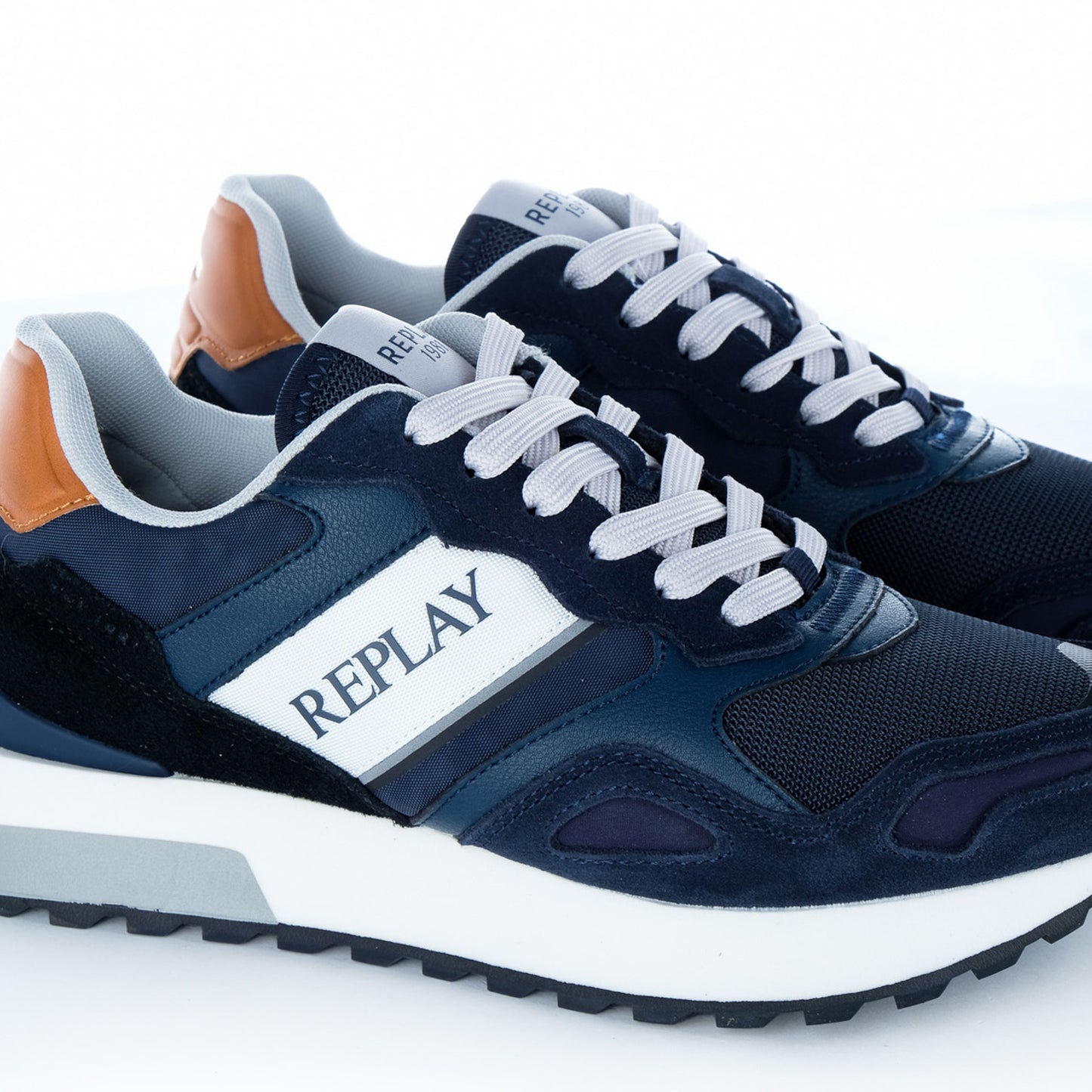 Ténis Homem Replay Azul Marinho com Logótipo Lateral e Detalhe Castanho