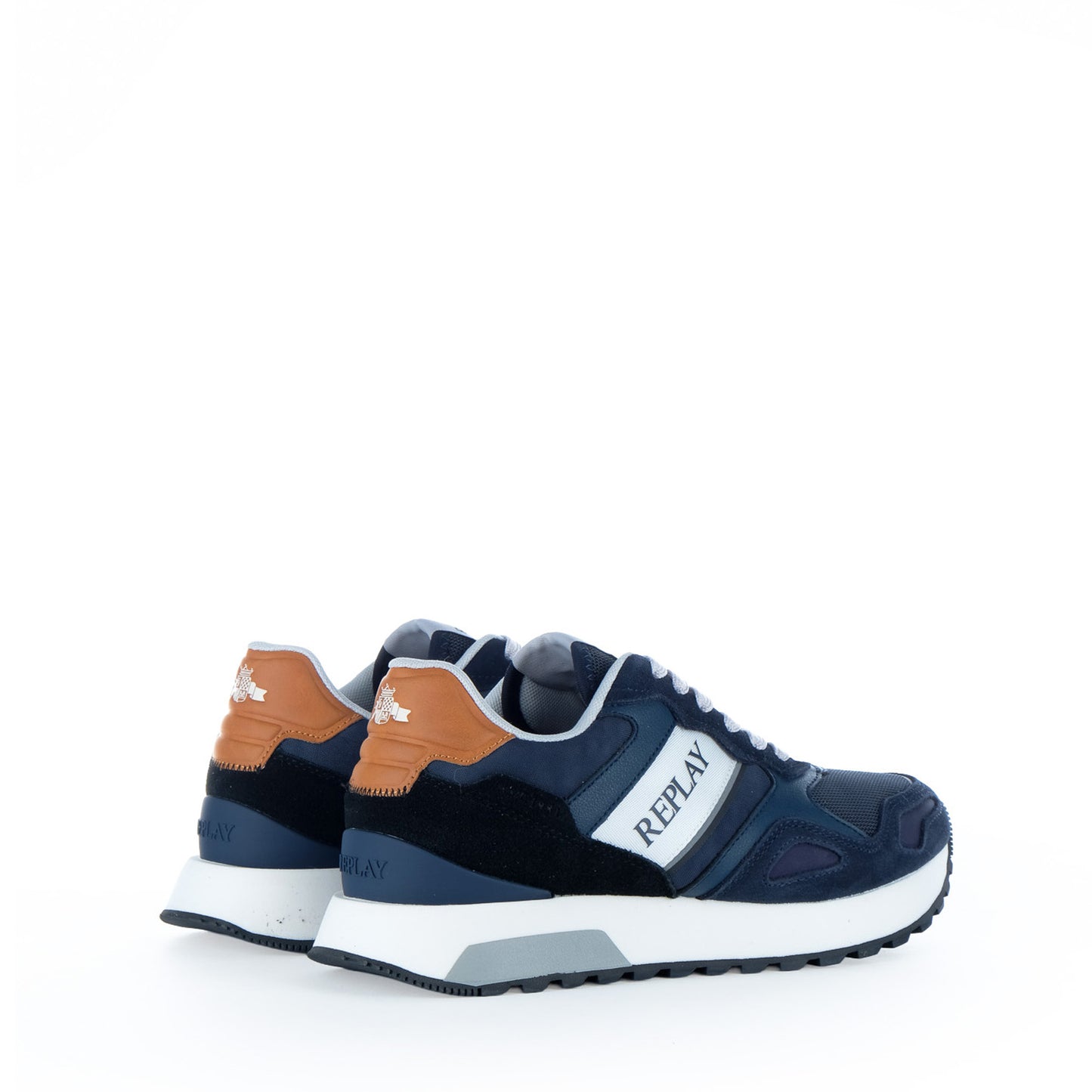 Ténis Homem Replay Azul Marinho com Logótipo Lateral e Detalhe Castanho