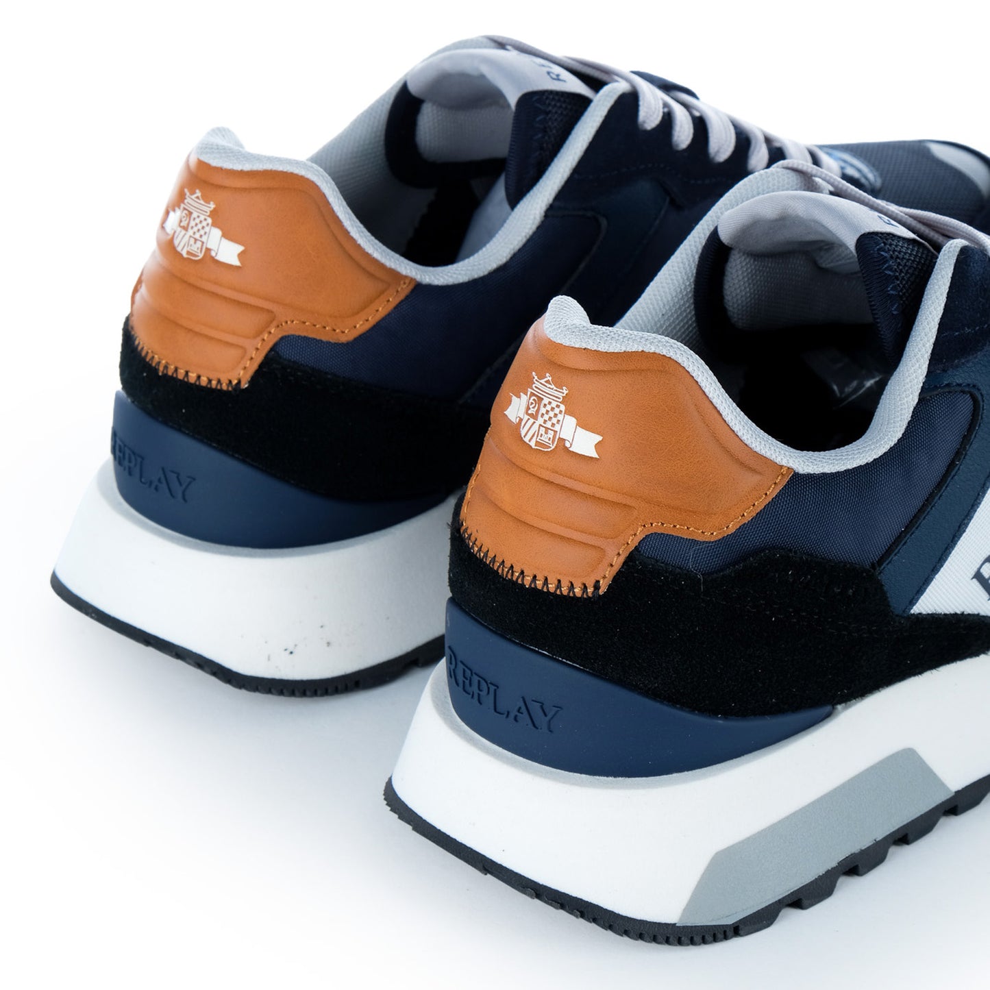Ténis Homem Replay Azul Marinho com Logótipo Lateral e Detalhe Castanho