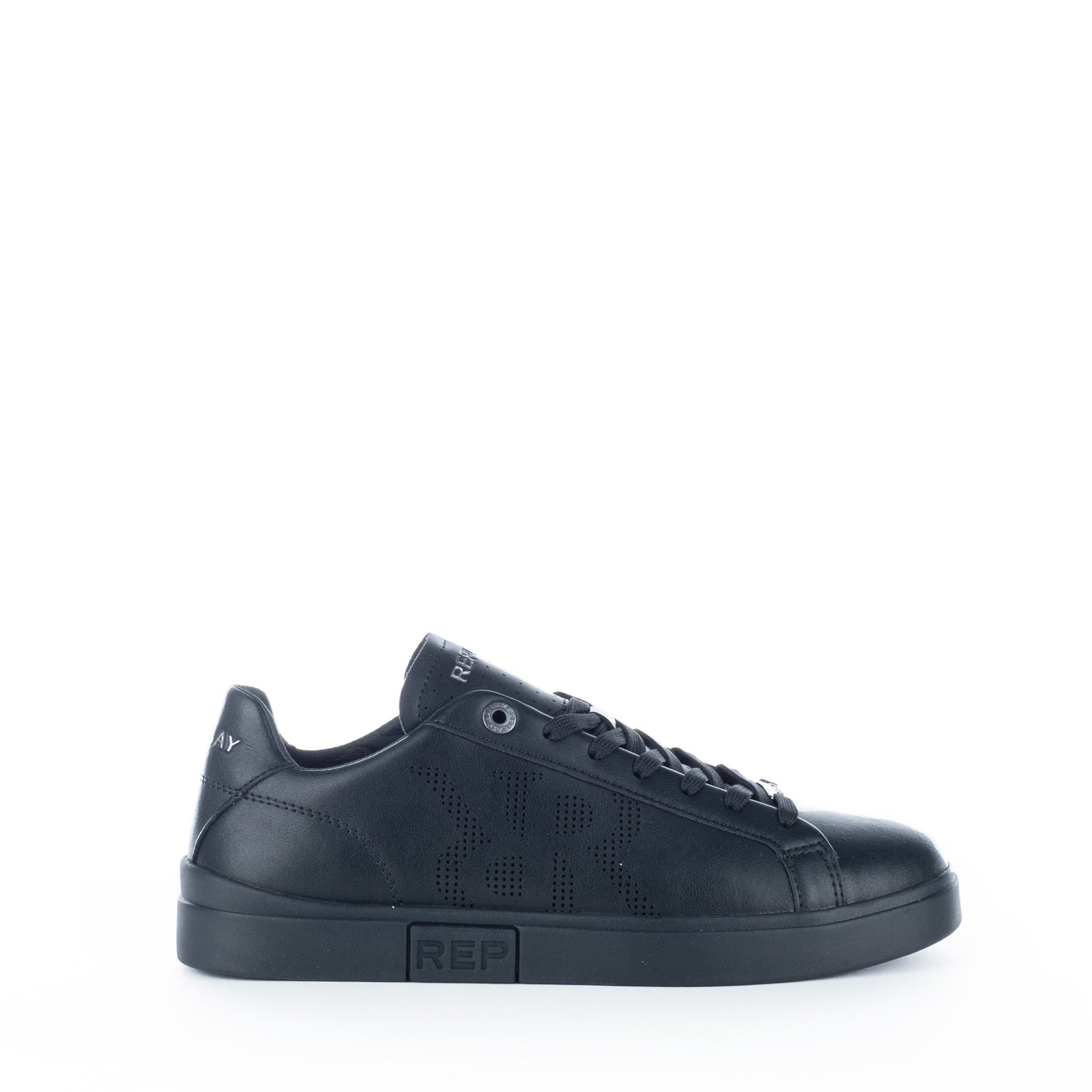 Ténis Masculinos Replay Pretos com Logotipo Perfurado Lateral