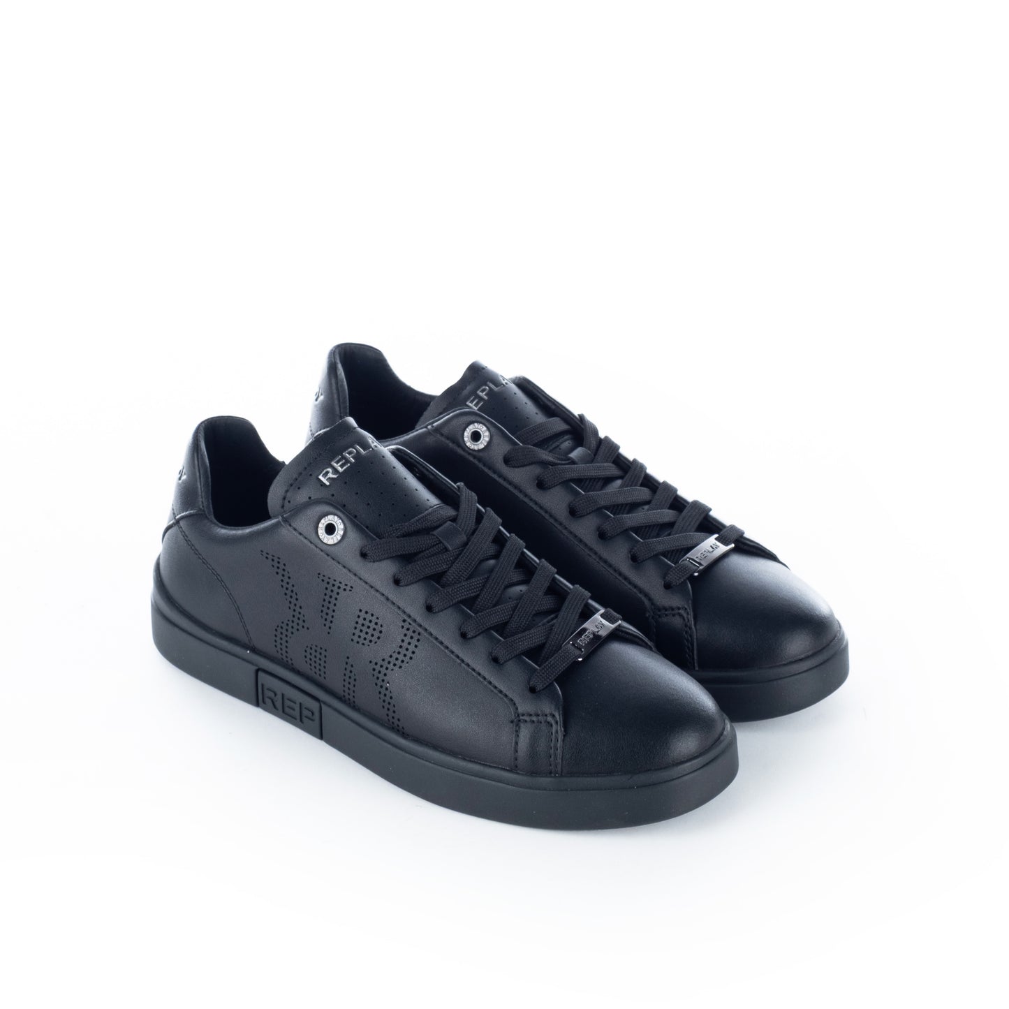 Ténis Masculinos Replay Pretos com Logotipo Perfurado Lateral
