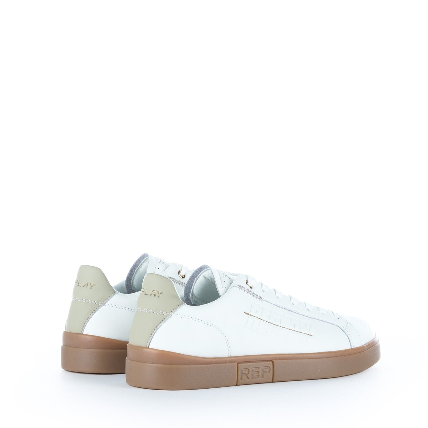 Ténis Homem Replay Branco com Sola Camel e Detalhes Bege