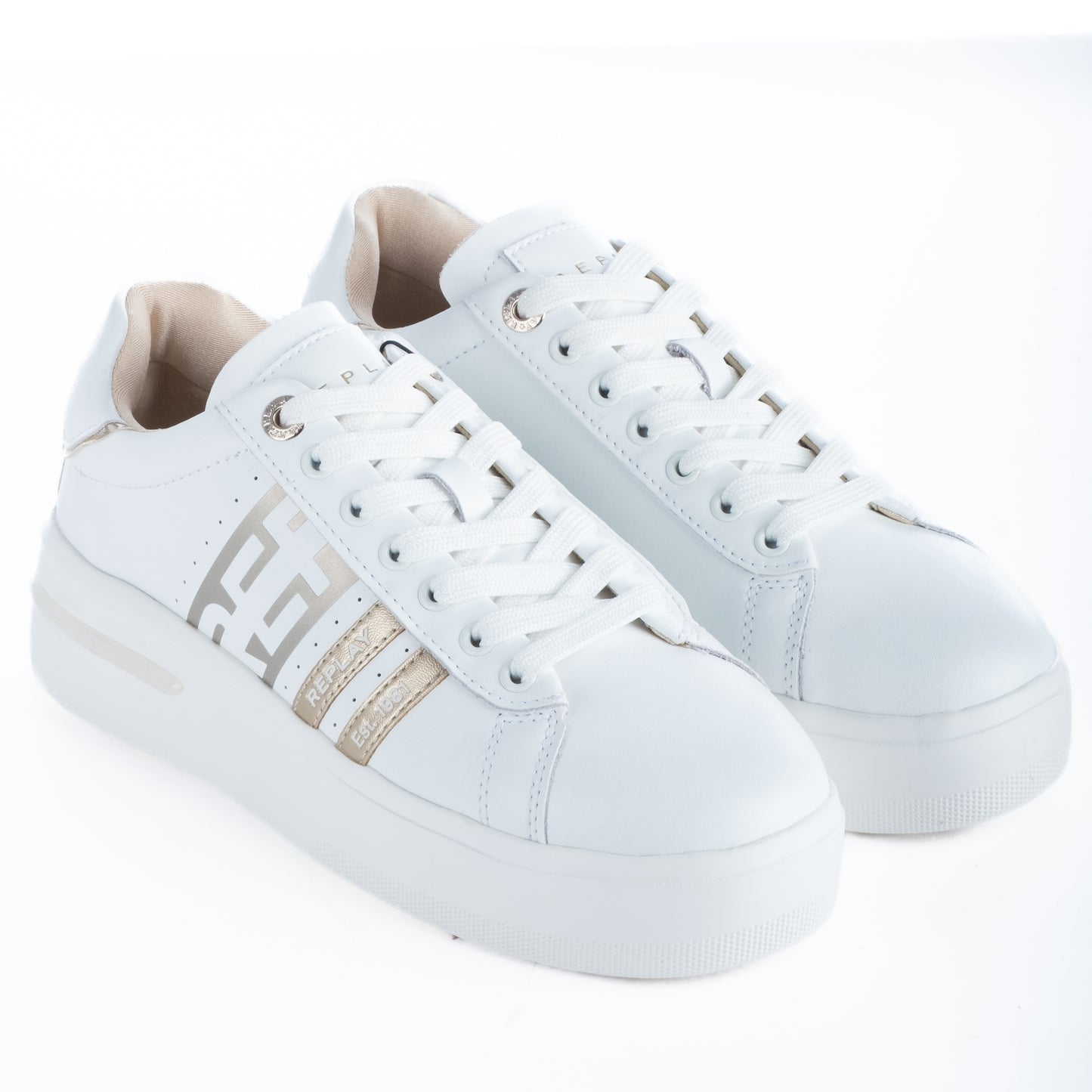 Ténis Mulher Replay Branco com Detalhes Metalizados