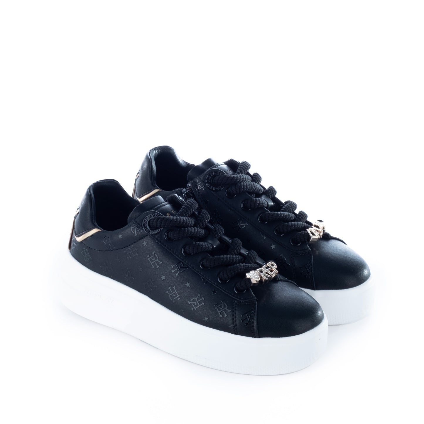 Ténis Femininos Replay Pretos com Detalhes Dourados