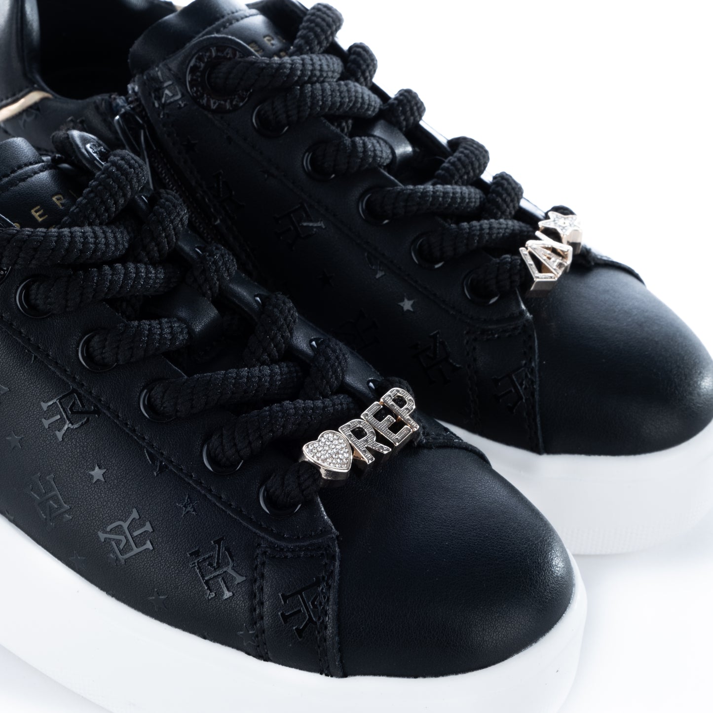 Ténis Femininos Replay Pretos com Detalhes Dourados