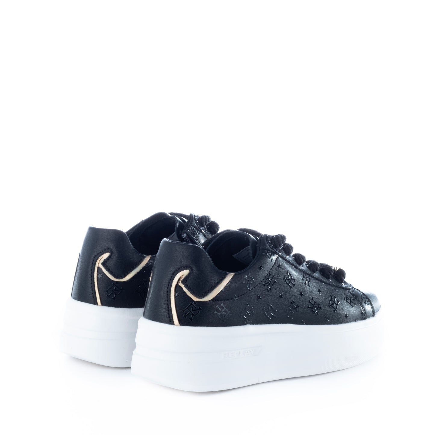 Ténis Femininos Replay Pretos com Detalhes Dourados