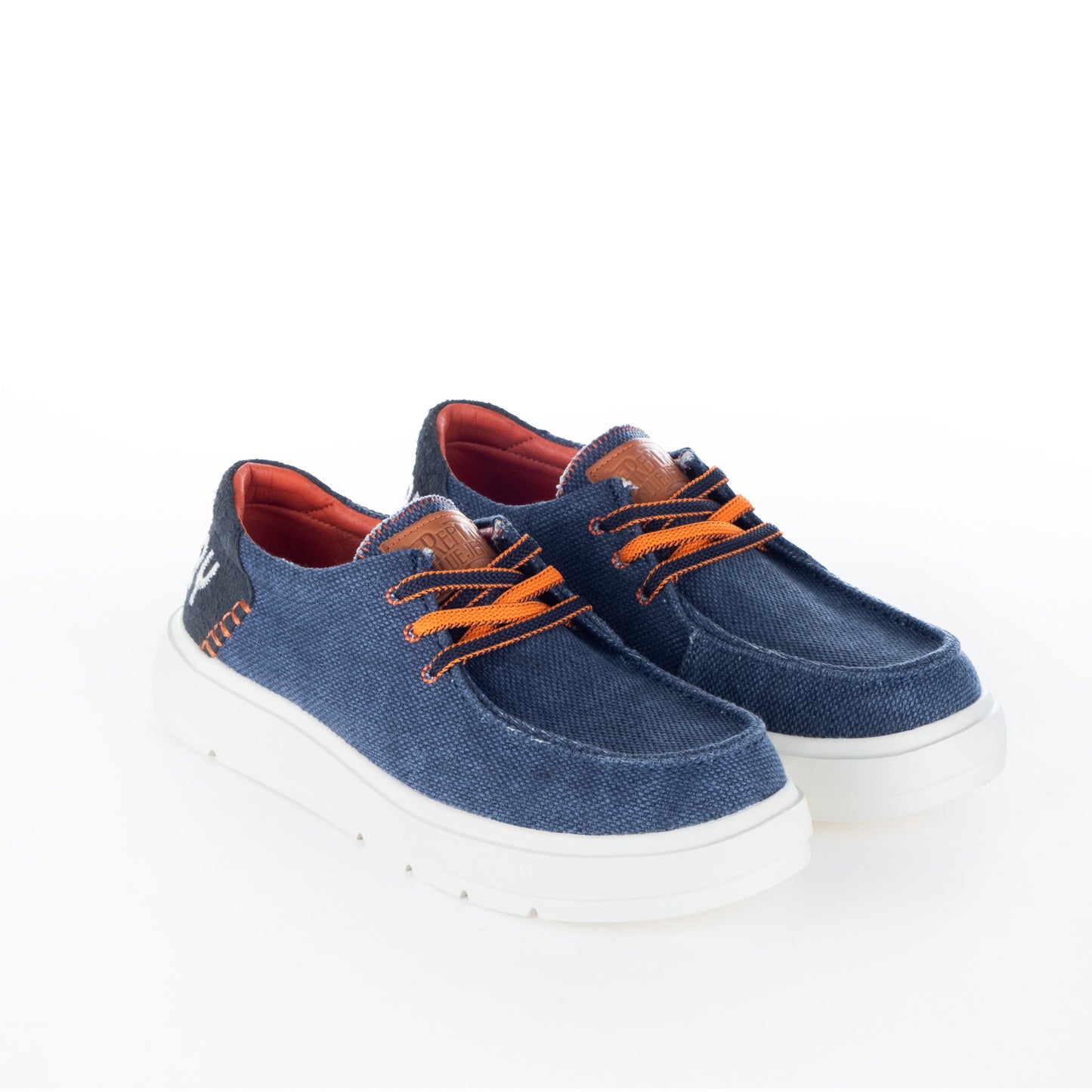 Sapatos Casuais Homem Replay Azul-Escuro com Atacadores Laranja