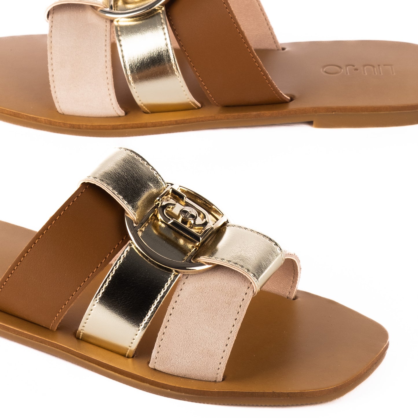 Sandálias Mulher Liu Jo em Bege e Dourado com Detalhes Metalizados