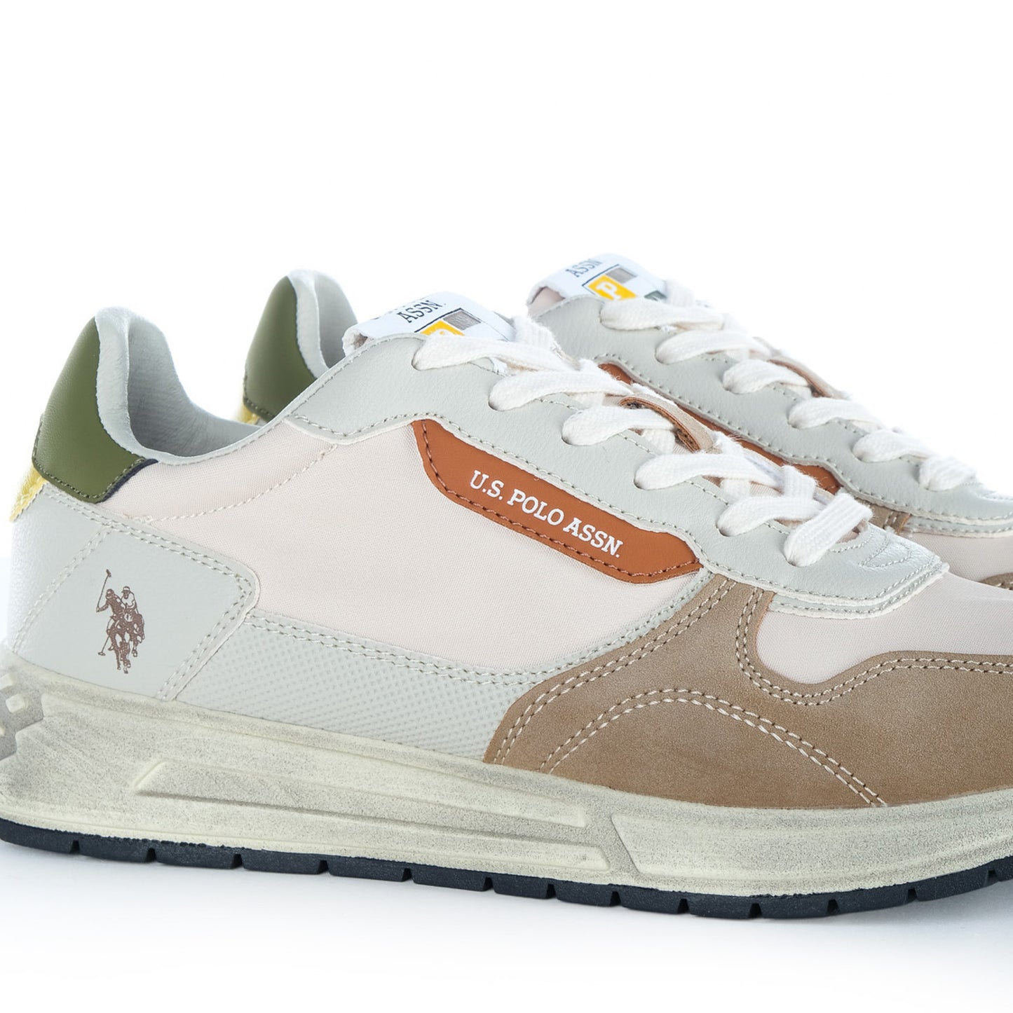 Ténis Homem U.S. Polo Assn. Bege e Verde com Detalhes Contrastantes