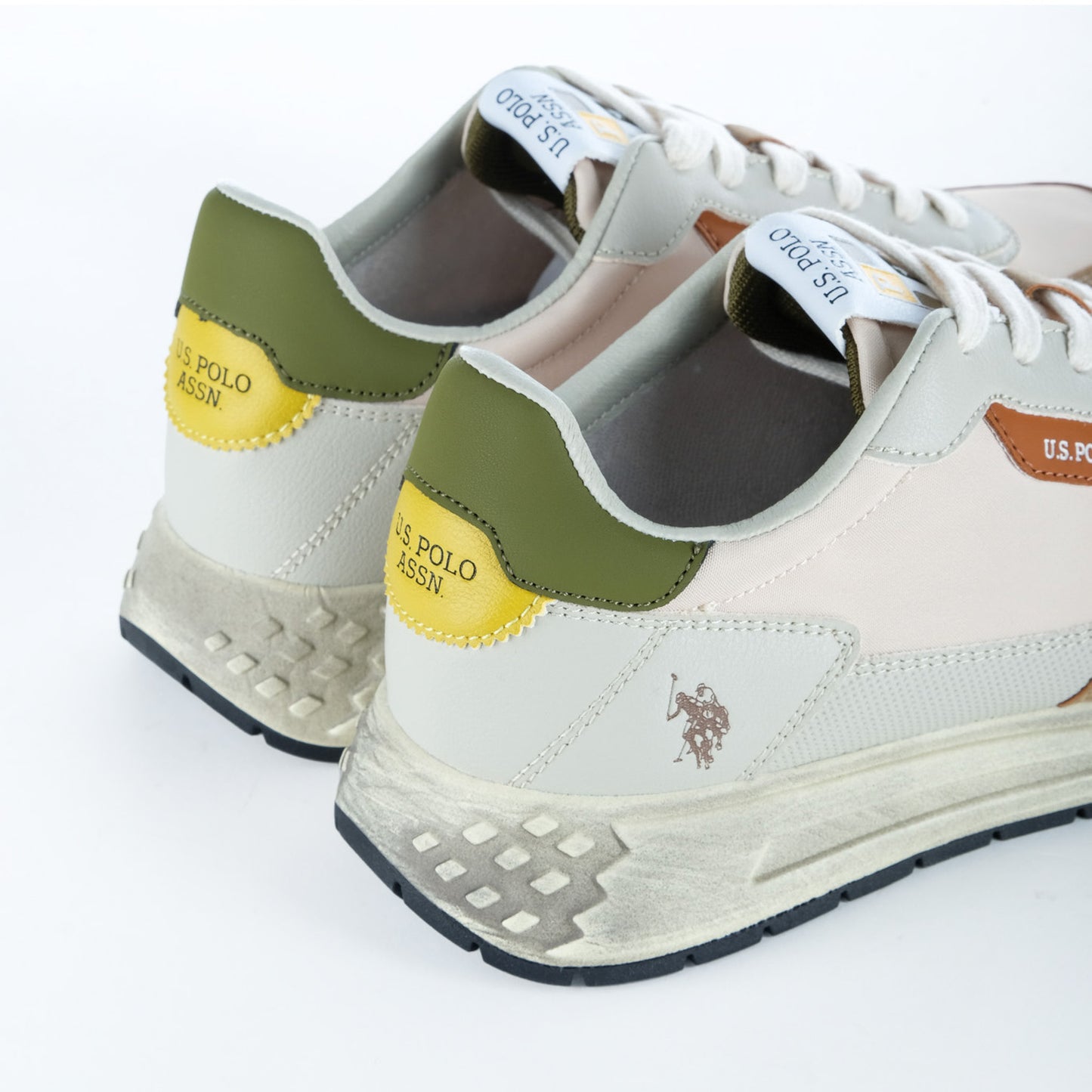 Ténis Homem U.S. Polo Assn. Bege e Verde com Detalhes Contrastantes