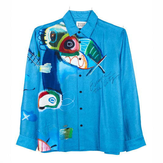 Camisa Artística Masculina Scotch & Soda Azul com Estampa Colorida