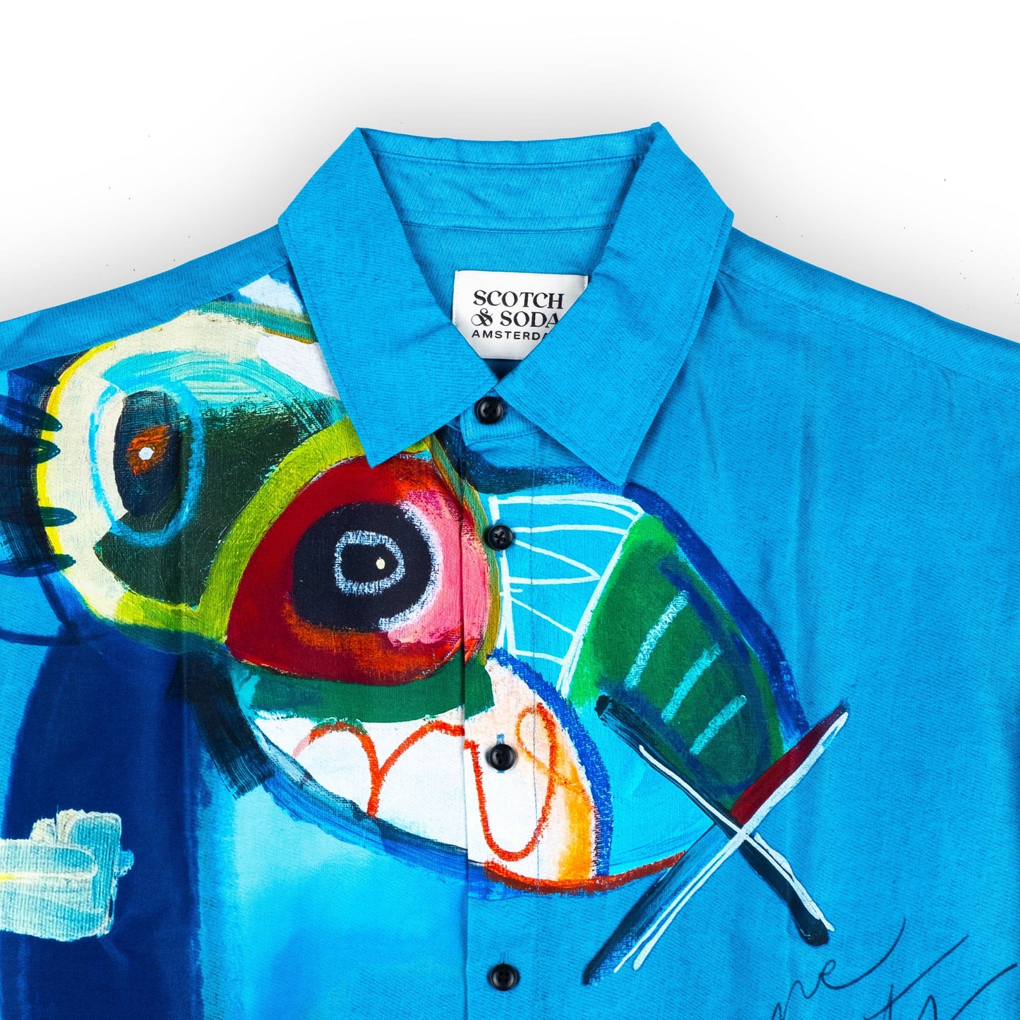 Camisa Artística Masculina Scotch & Soda Azul com Estampa Colorida