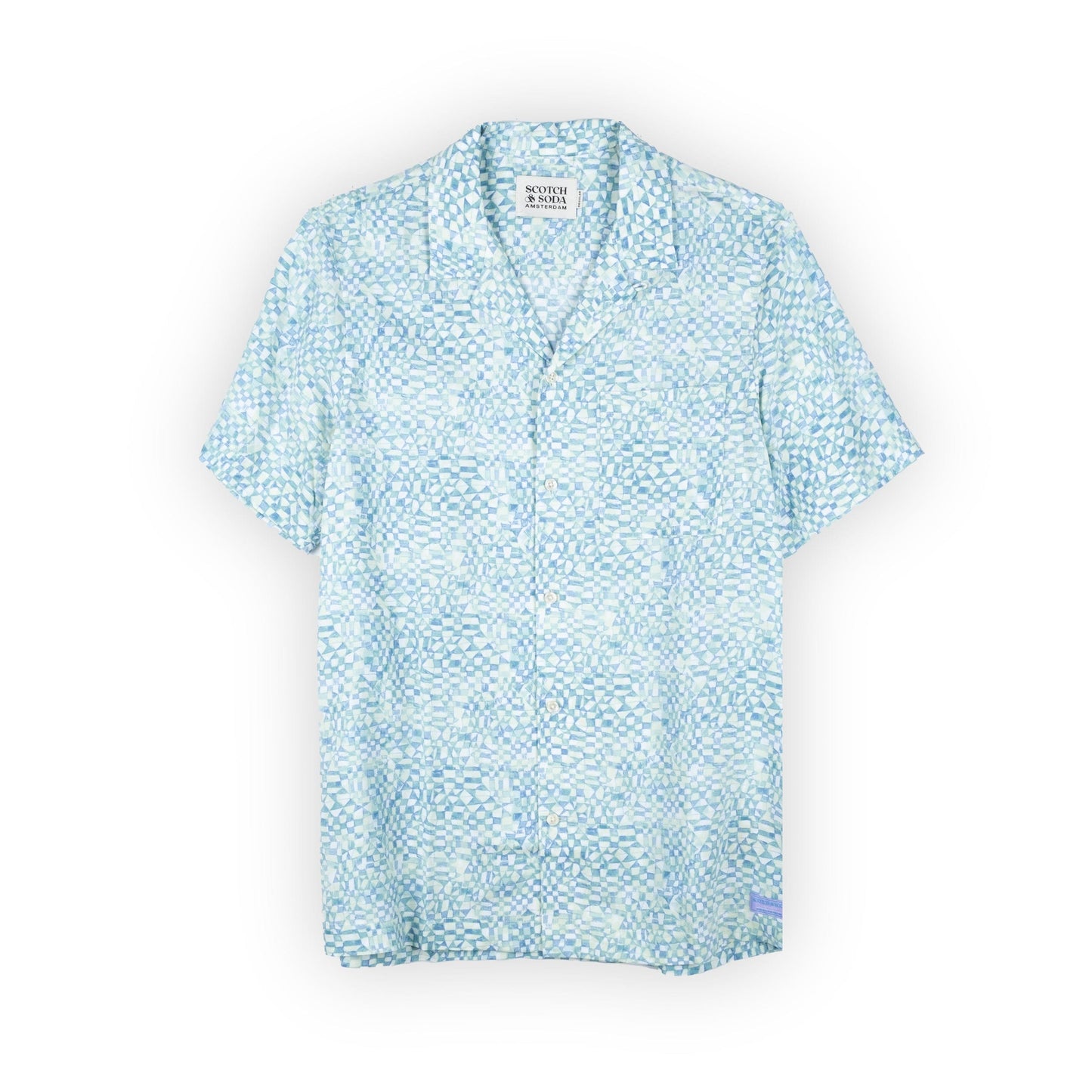 Camisa Masculina Scotch & Soda Azul Estampada de Manga Curta