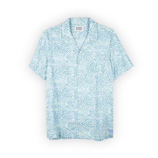 Camisa Masculina Scotch & Soda Azul Estampada de Manga Curta