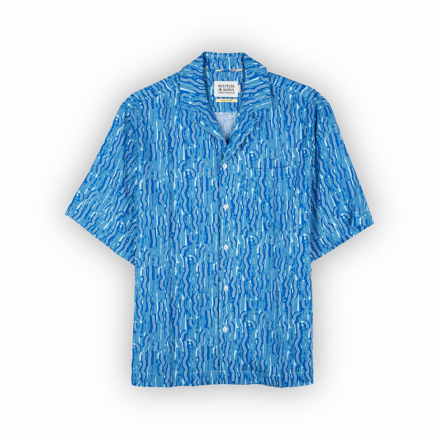 Camisa Masculina Scotch&Soda Azul Estampada com Manga Curta