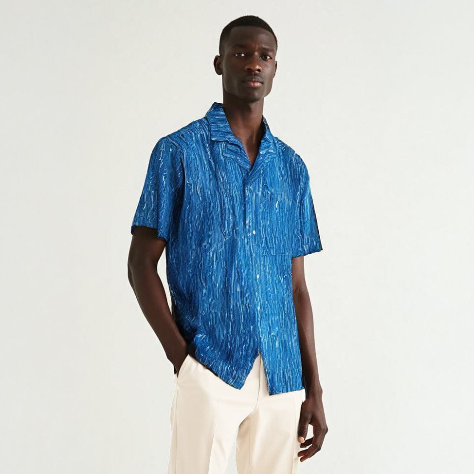 Camisa Masculina Scotch&Soda Azul Estampada com Manga Curta