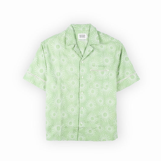 Camisa Masculina Scotch&Soda Verde Estampada com Bolsos