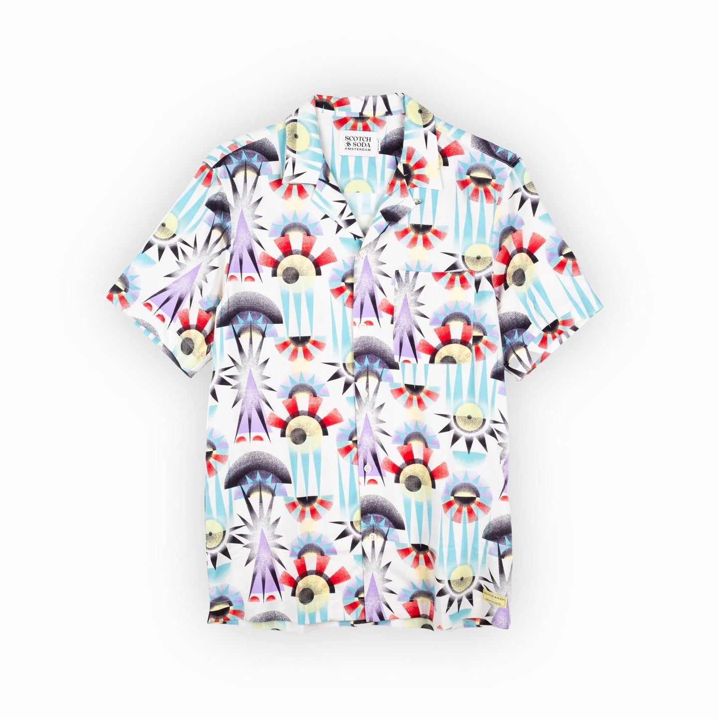 Camisa Masculina Scotch&Soda Estampada Multicolorida com Detalhes Geométricos